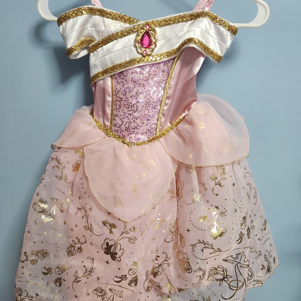 Sleeping Beauty Aurora Pink and Gold Sparkle Princess Dress Costume